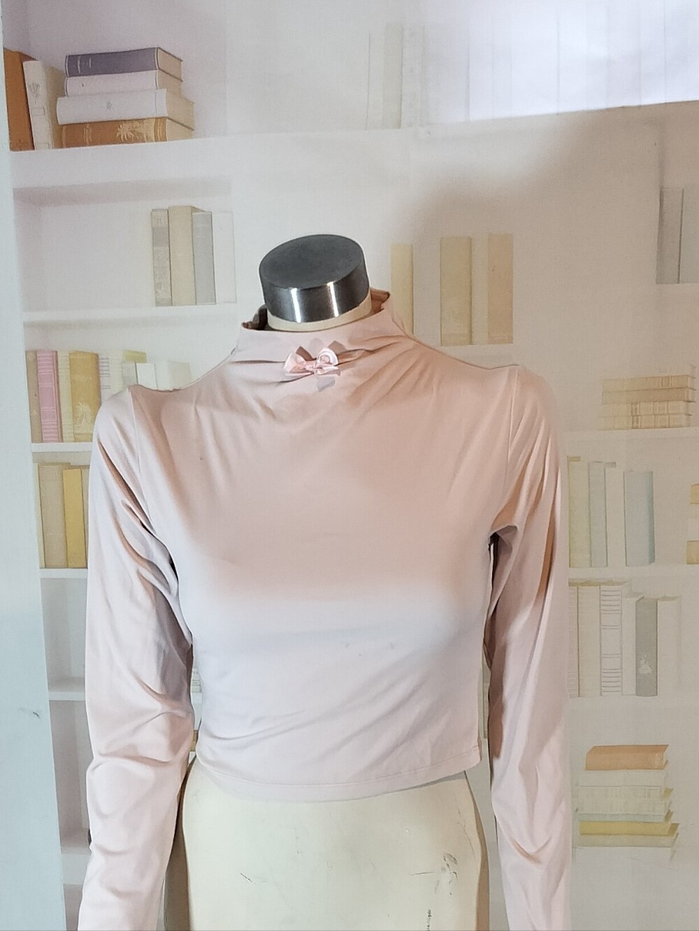 & Other Stories Pale Pink Long-Sleeve Mock Neck Crop Top